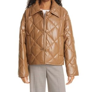 STAND STUDIO Jacinda Quilted Faux-leather Puffy Jacket  Brown NWOT EU 42 US 10
